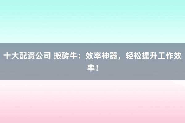 十大配资公司 搬砖牛：效率神器，轻松提升工作效率！
