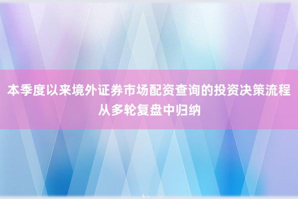 本季度以来境外证券市场配资查询的投资决策流程从多轮复盘中归纳