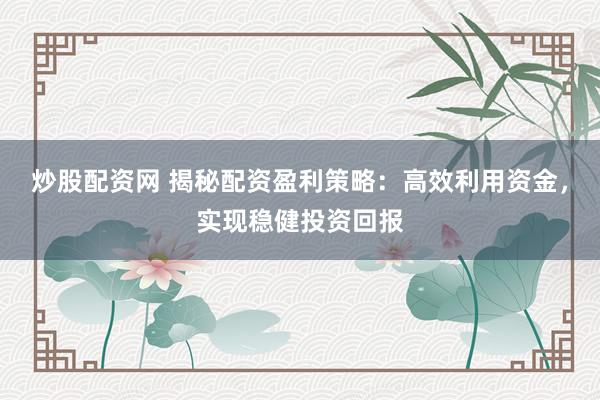 炒股配资网 揭秘配资盈利策略：高效利用资金，实现稳健投资回报