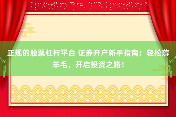 正规的股票杠杆平台 证券开户新手指南：轻松薅羊毛，开启投资之路！
